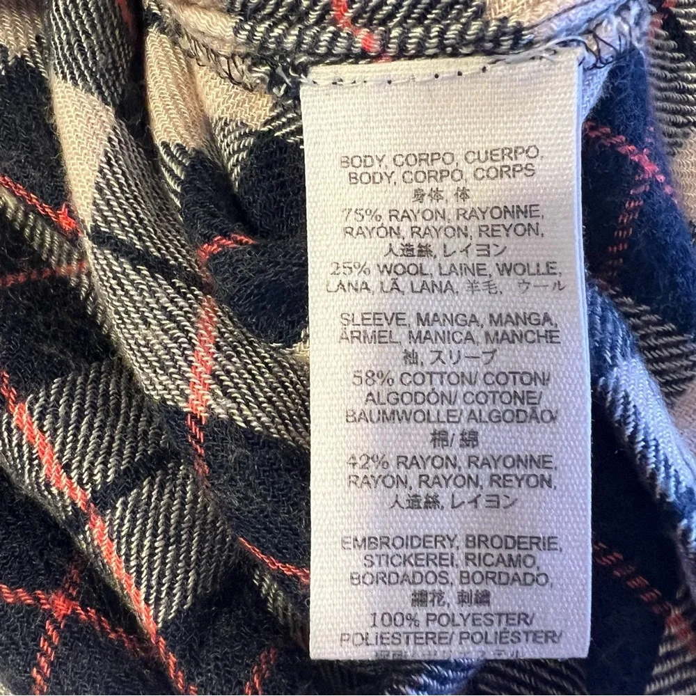 Free People Women’s Plaid Wool Blend Embroidered Long Sleeve Shirt Dress Sz S - Picture 8 of 13